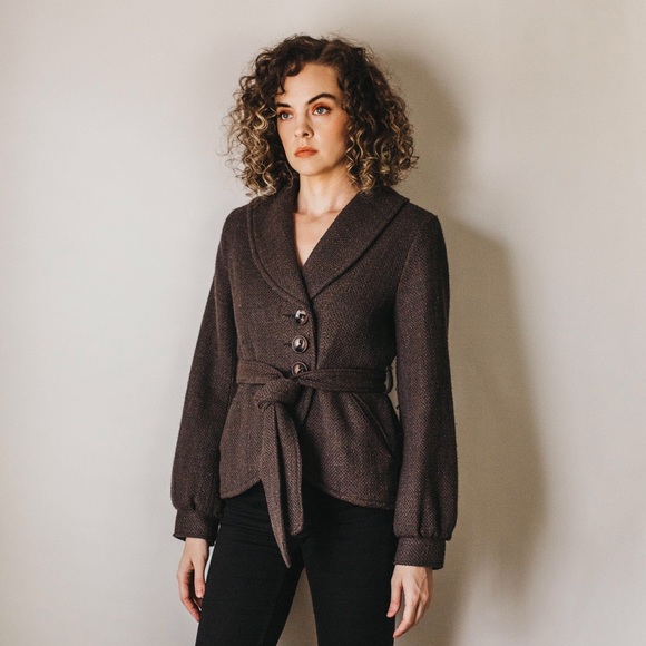 H&M Jackets & Blazers - Mixed Brown Tweed High Low Peplum Jacket
